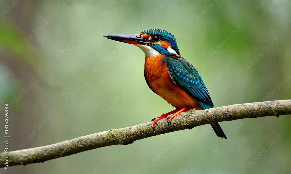 Vibrant kingfisher perched on a branch, surrounded by lush greenery, showcasing nature's beauty Vibrant kingfisher perched on a branch, surrounded by lush greenery, showcasing nature's beauty