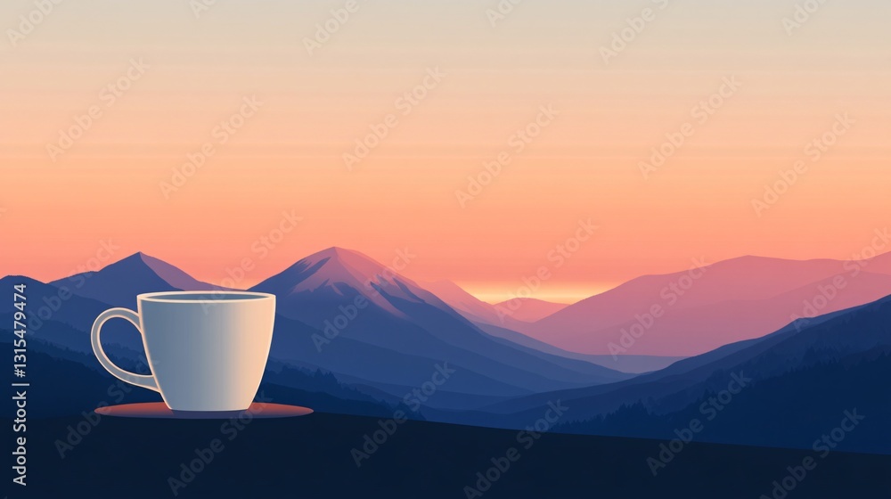 A Scenic Coffee Moment: Mountain Sunrise Captured in Warm Light A Scenic Coffee Moment: Mountain Sunrise Captured in Warm Light