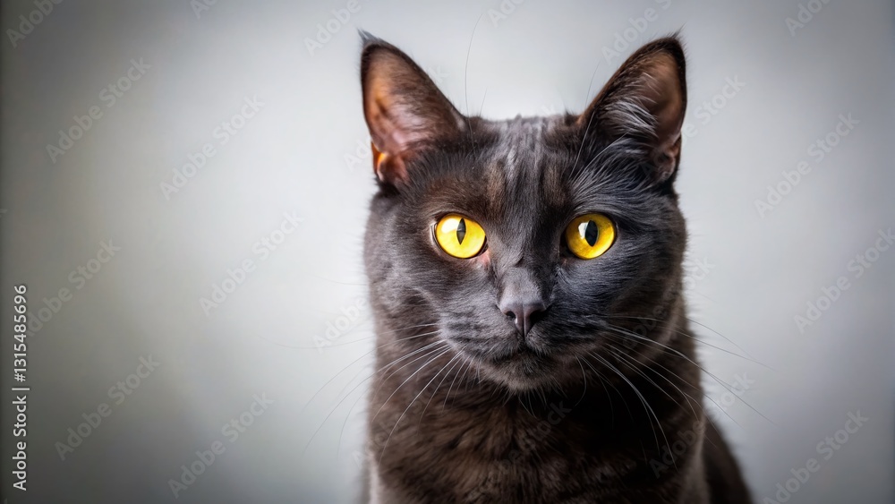 Curious Black Cat with Yellow Eyes - Red Brick Wall Background Stock Photo Curious Black Cat with Yellow Eyes - Red Brick Wall Background Stock Photo
