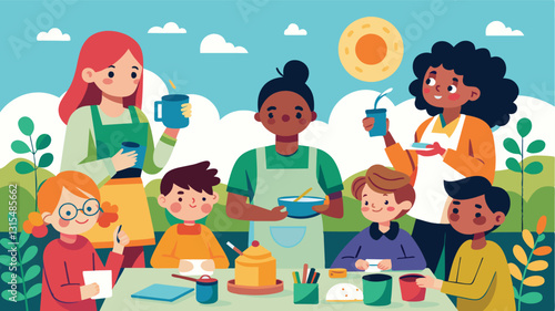 An afterschool program brings in local artists to teach students various art techniques and mediums such as watercolor painting and pottery making.. Vector illustration