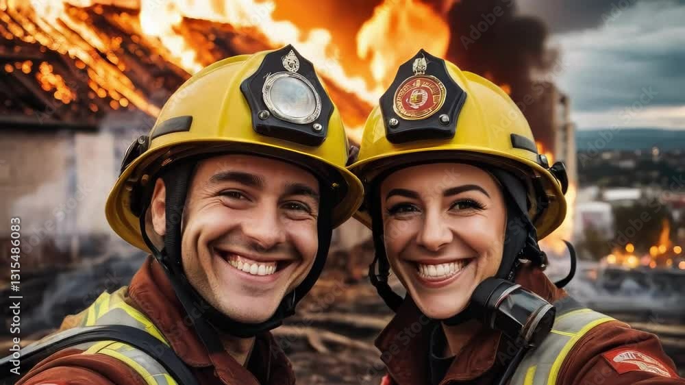 twom firefighters near a fire twom firefighters near a fire