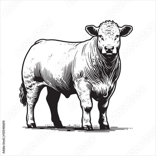 Cow, bull, cow and calf silhouette vector, drawing artwork