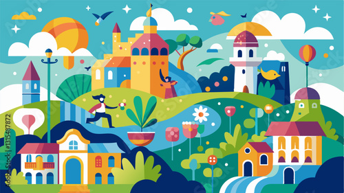 A whimsical and imaginative mural showcasing the creativity and imagination of local residents.. Vector illustration