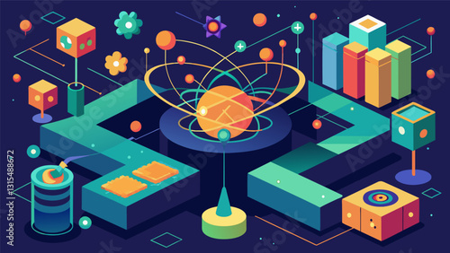 The quantum computers processing power was so immense that it appeared to fold and bend the laws of physics creating mindbending visualizations of data.. Vector illustration
