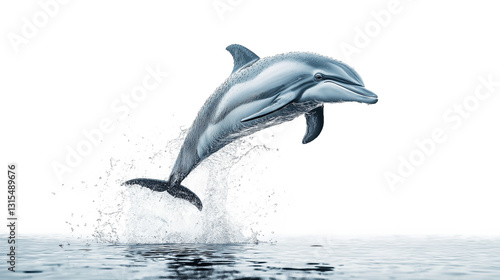 Bottlenose Dolphin Leaping Out of Water with Splash - Isolated on Transparent Background