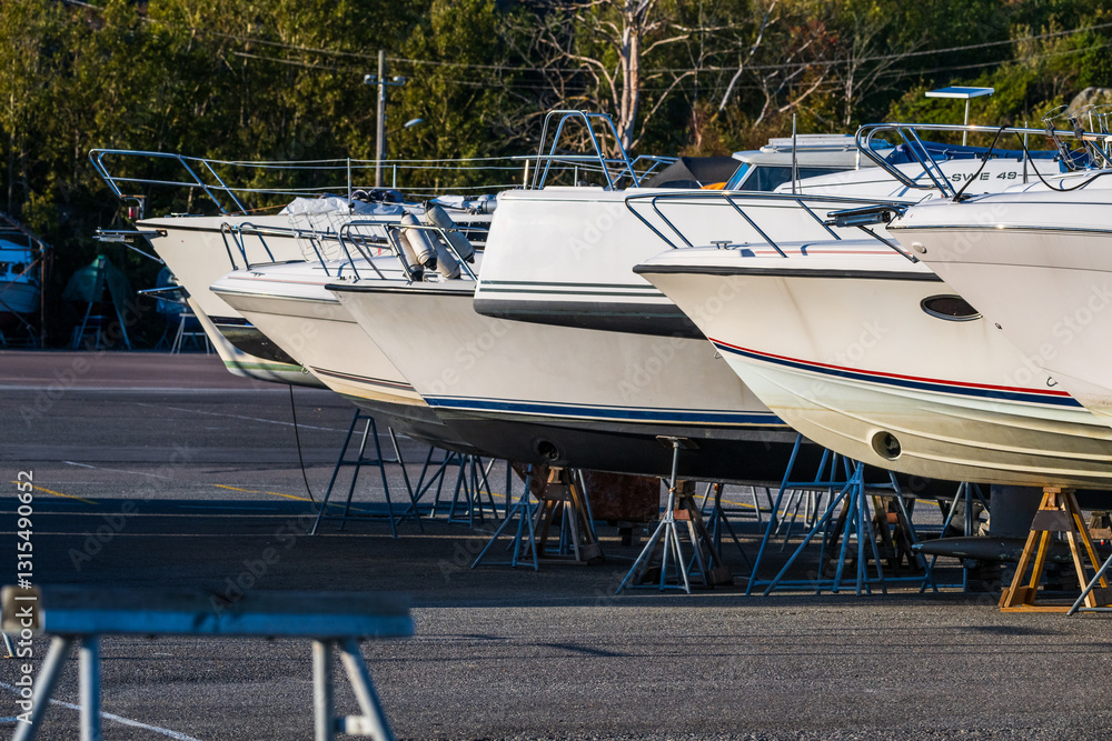 Fototapeta premium Sailboats laid up at a marina.