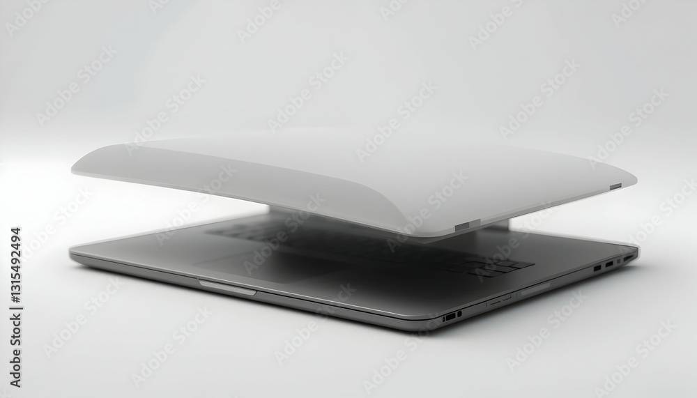 Opening Laptop Reveals Gray Keyboard in Minimalist Isolated Studio Shot Opening Laptop Reveals Gray Keyboard in Minimalist Isolated Studio Shot