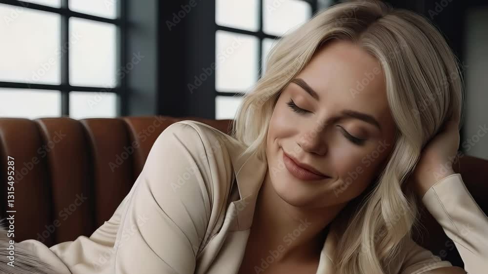 young woman sitting on sofa and relaxing young woman sitting on sofa and relaxing