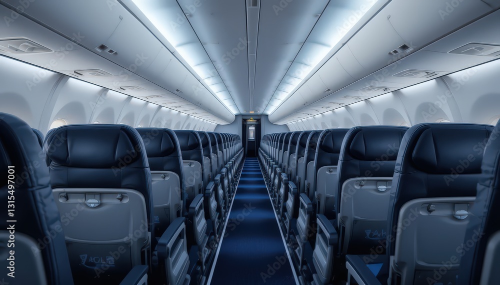 Fototapeta premium Airplane Cabin Interior: Rows of Empty Seats