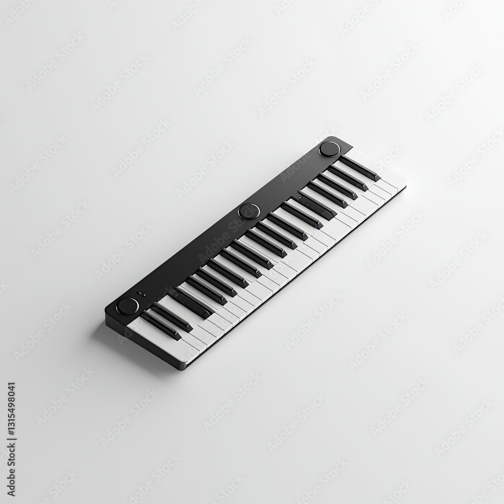 Miniature Keyboard on a White Surface A Small, Sleek Keyboard for Music Creation and Practice with a Clean, Minimalist Background Miniature Keyboard on a White Surface A Small, Sleek Keyboard for Music Creation and Practice with a Clean, Minimalist Background