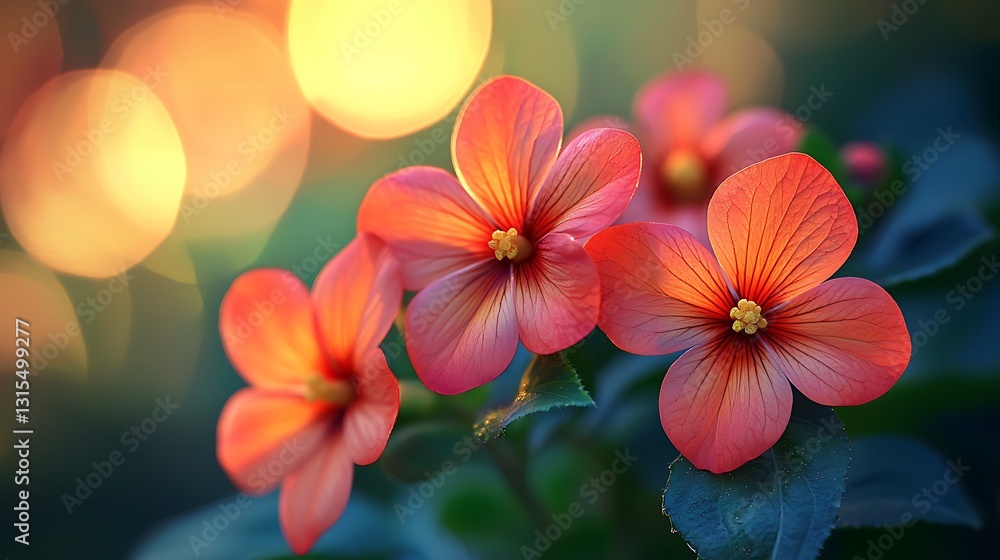 Fototapeta premium Vibrant Coral Flowers Soft Bokeh Background