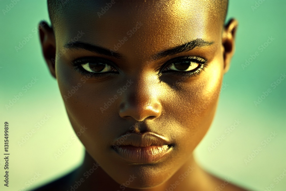 Attractive calm black girl - for ads, poster and internet marketing marketing use. Commercial ad campaign creative. Short coiffure - bald head - no hair. Bold black beauty art. Black model. Attractive calm black girl - for ads, poster and internet marketing marketing use. Commercial ad campaign creative. Short coiffure - bald head - no hair. Bold black beauty art. Black model.