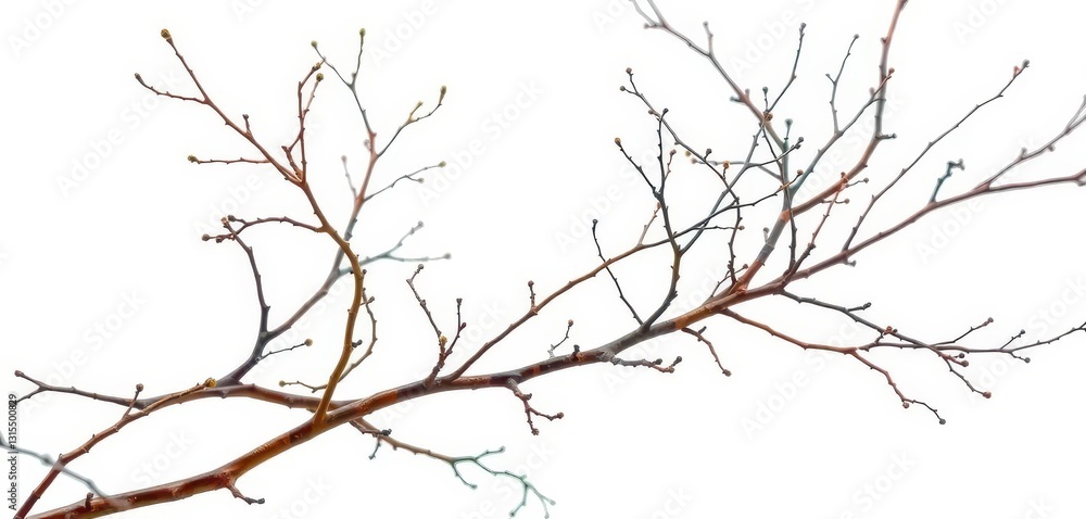Obraz premium Intricate, bare branches isolated against a pure white backdrop, simple, twig