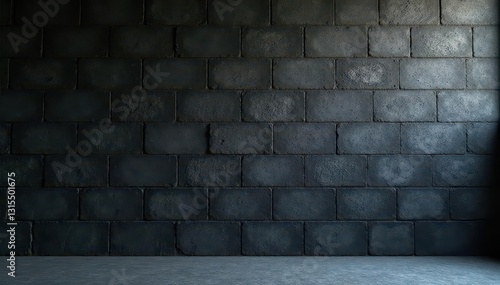 Massive, soot-stained cinderblock wall, coarse surface , black, worn, building