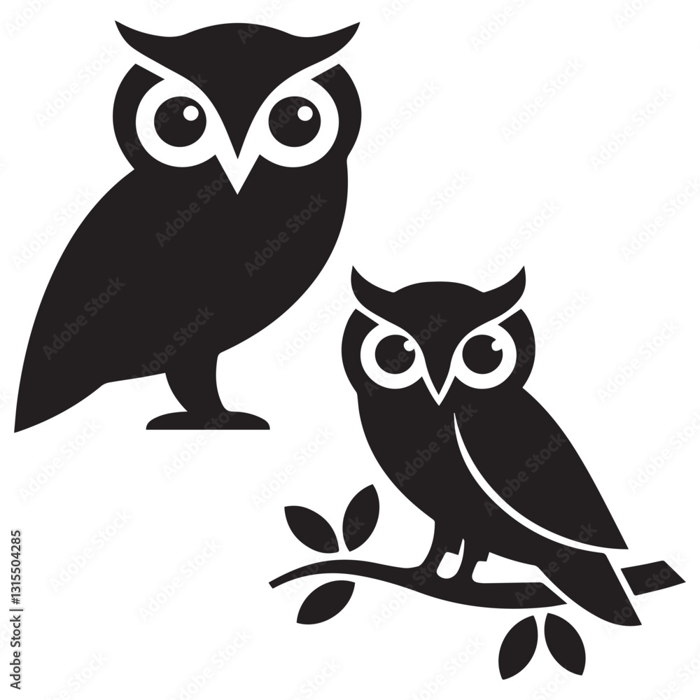 set of owls on white background set of owls on white background