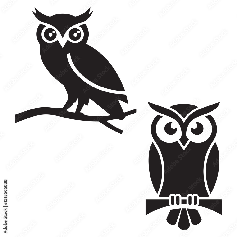 set of owls on white background set of owls on white background