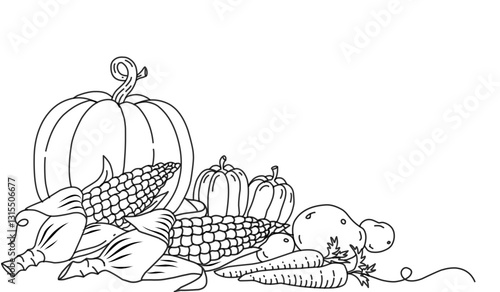 Thanksgiving turkey one continuous line drawing .Fall harvest line art. Happy Thanksgiving turkey .