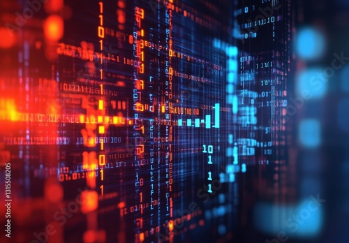 Wallpaper Mural Abstract digital background with glowing binary code, vibrant colorful data visualization, technology concept, numbers flowing, computer graphics design element Torontodigital.ca