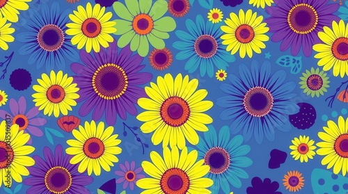 Colorful Floral Seamless Pattern with Vibrant Abstract Flowers