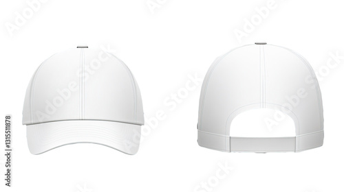 White baseball cap mockup, front & back views, design template