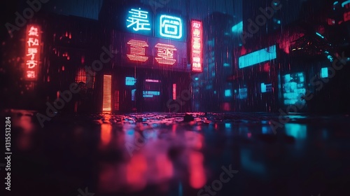Neon Rain-Soaked Cyberpunk Alley
