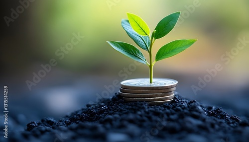 Plant growth, coins, soil, finance, nature (1)