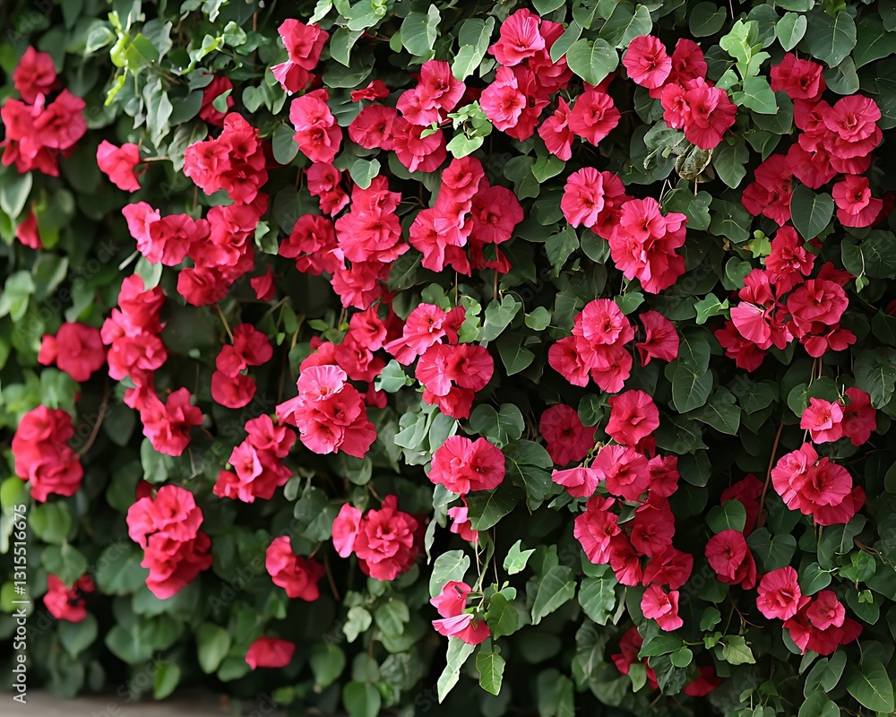 Fototapeta premium Crimson Bougainvillea Wall for Lush Garden.