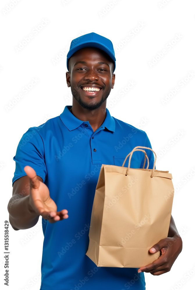 Homem Entregador de encomendas correios caixas delivery em casa de uniforme azul compras online sem fundo Homem Entregador de encomendas correios caixas delivery em casa de uniforme azul compras online sem fundo