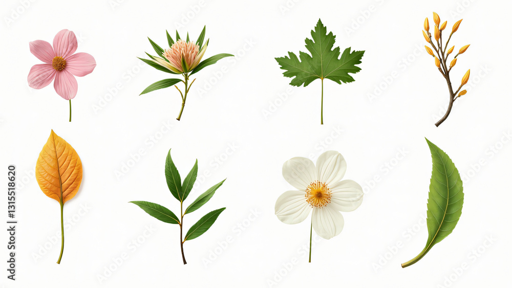 Obraz premium collection of leaf and flower on white background ,seamless pattern background ,isolated on white , 
