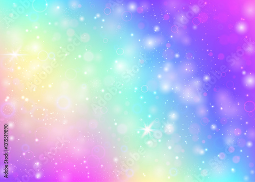 Unicorn Invitation. Pink Kawaii Pattern. Fairy Background. Iridescent Fantasy Invite. Purple Sparkles Gradient. Lilac Abstract Hologram. Girl Texture. Candy Unicorn Invitation.