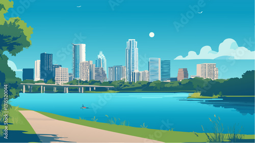 Austin Texas Night Sky with Cityscape in Vector Art