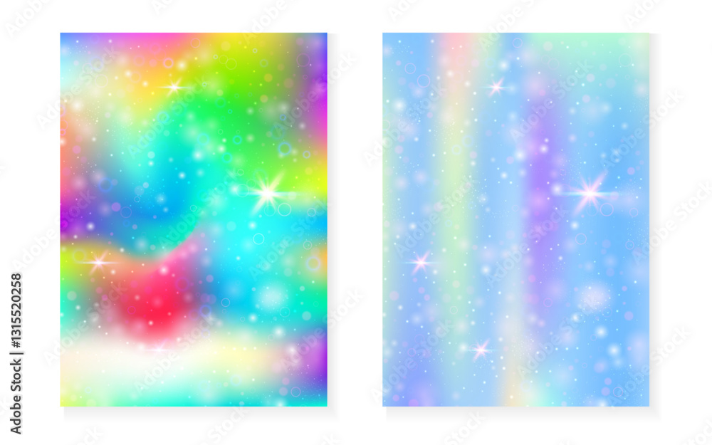 Unicorn background with kawaii magic gradient. Princess rainbow hologram. Unicorn background with kawaii magic gradient. Princess rainbow hologram.