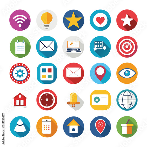 a flat illustration of an icon, symbols,