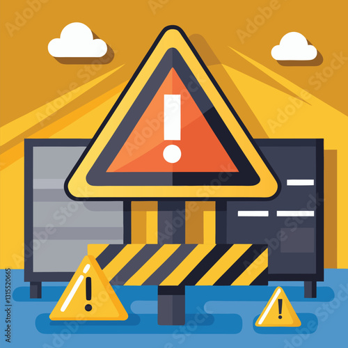a flat illustration, a caution board hazard warning, attention sign