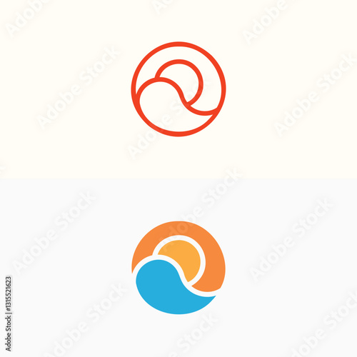 Sun sea wave logo sunset beach coast icon symbol vector