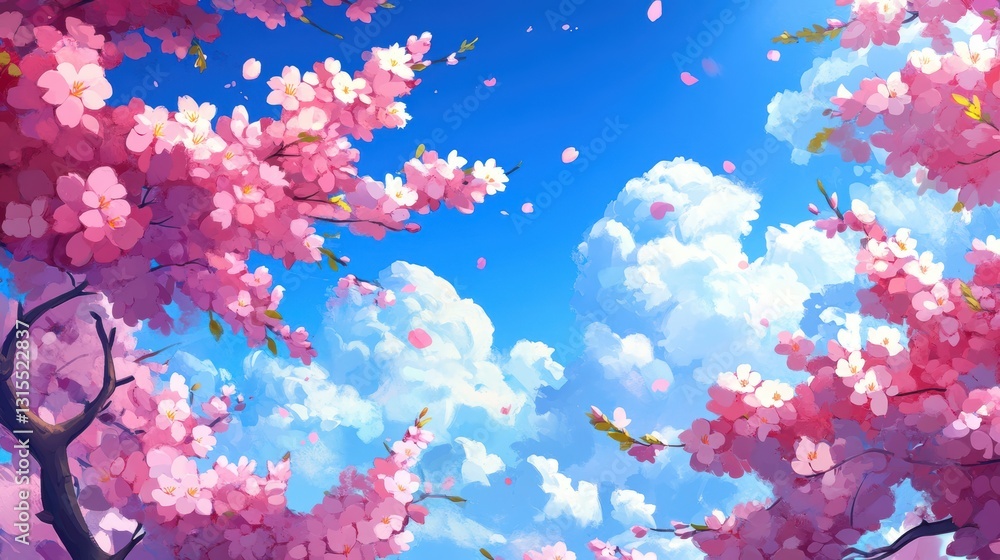 Blossoming cherry trees under blue sky Blossoming cherry trees under blue sky