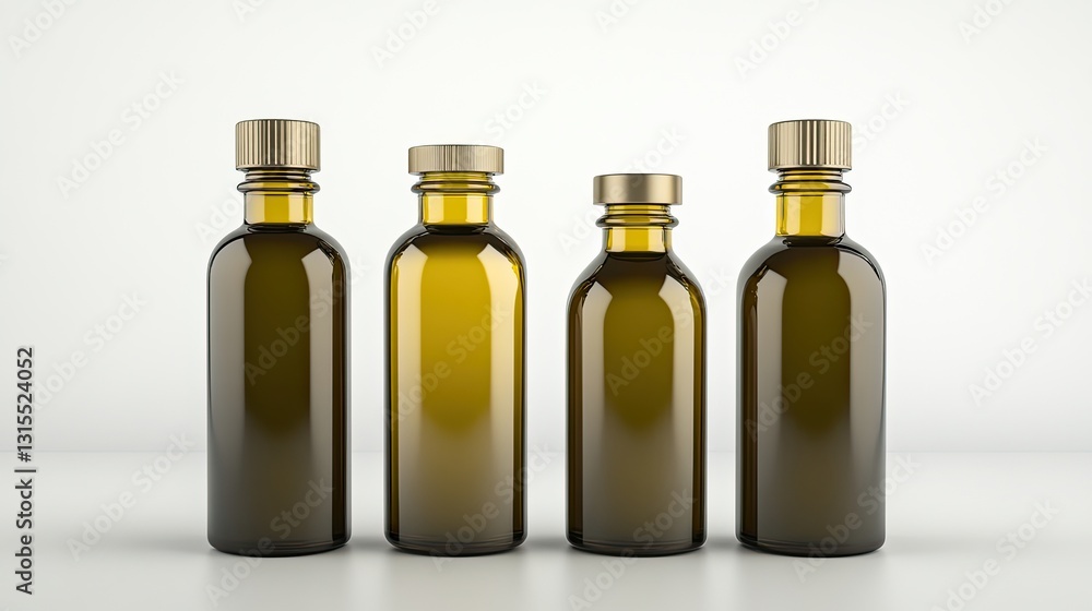 Four amber glass bottles on white background. Product packaging mock-up Four amber glass bottles on white background. Product packaging mock-up