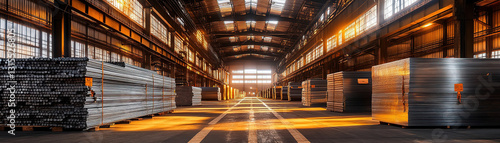 Wallpaper Mural Exploring industrial spaces aluminum warehouse interior urban setting photography warm lighting wide angle view Torontodigital.ca