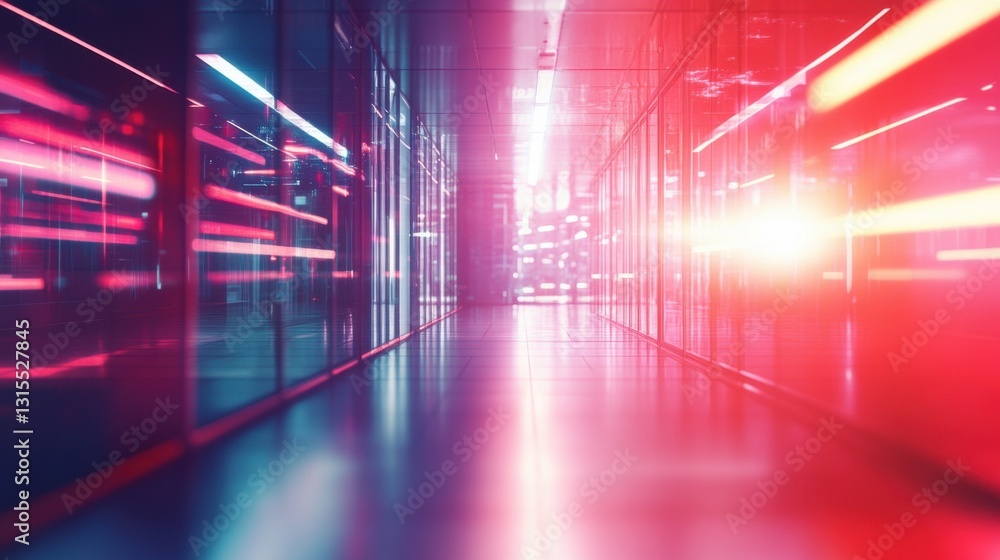 Naklejka premium Futuristic Abstract Corridor with Blurry Lights and Reflections