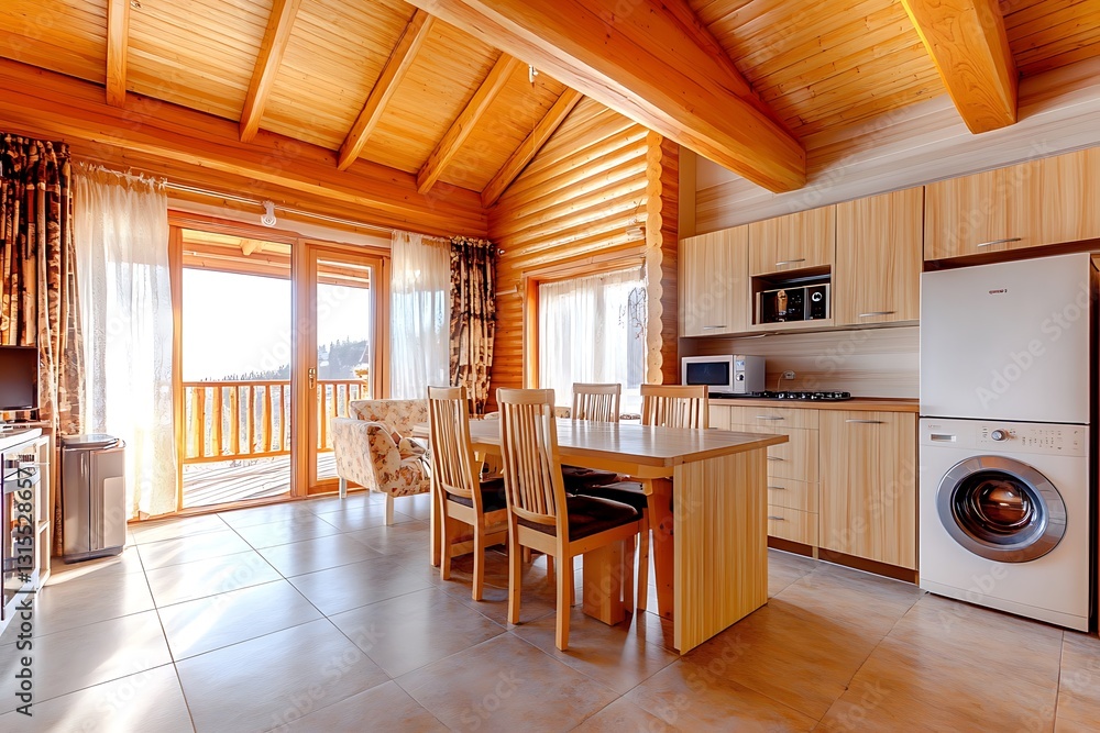 Spacious kitchen with balcony and stylish design
Spacious kitchen with balcony and stylish design