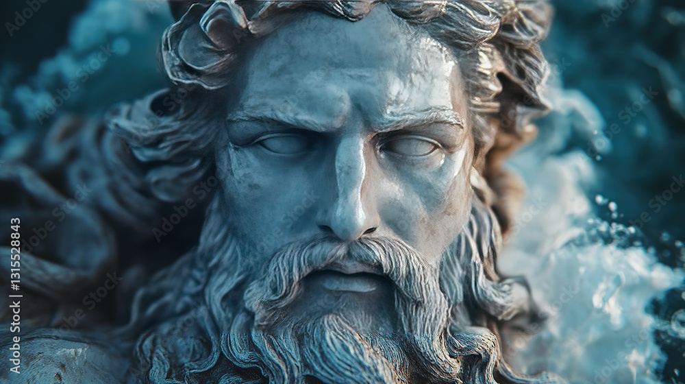 Majestic ocean god sculpture coastal area artistic rendering dramatic environment close-up view mythological concept Majestic ocean god sculpture coastal area artistic rendering dramatic environment close-up view mythological concept