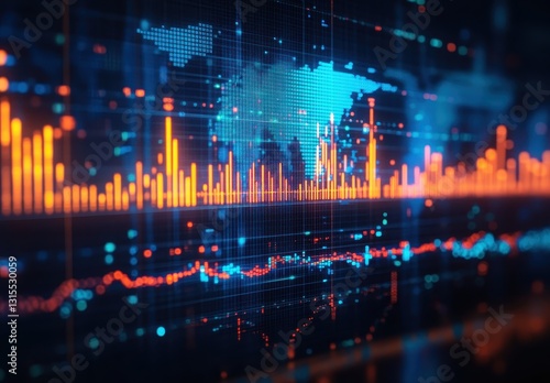 Wallpaper Mural Digital Visualization of Global Data Trends with Colorful Charts Representing Statistical Analysis and World Map in a Futuristic Technology Concept Torontodigital.ca