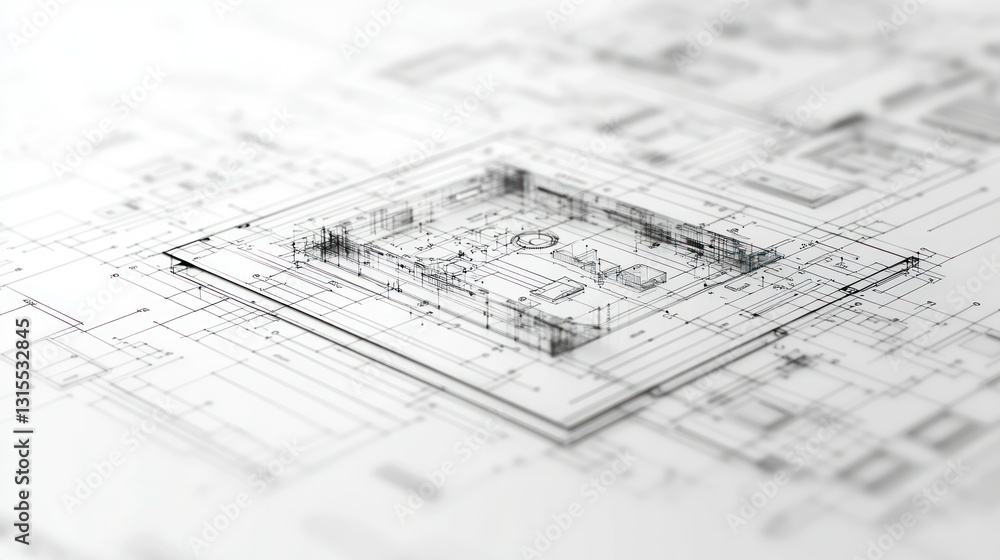 3D House Model on Blueprint, Design Concept 3D House Model on Blueprint, Design Concept