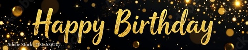 Elegant gold and black happy birthday banner with glitter and sparkles, elegant, gold, classy