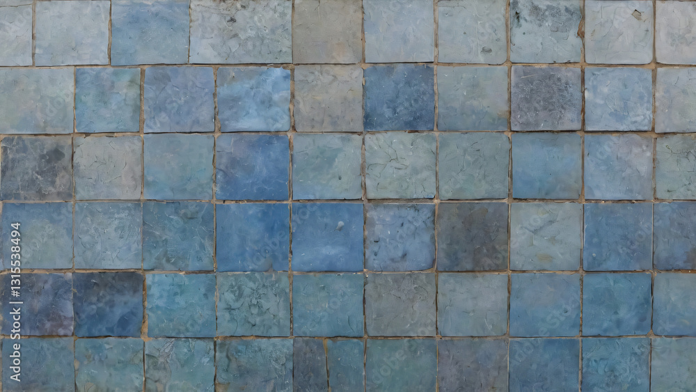 Old, broken blue tile floor Old, broken blue tile floor