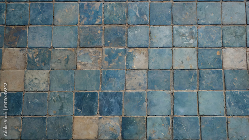 Wallpaper Mural Old, broken blue tile floor Torontodigital.ca