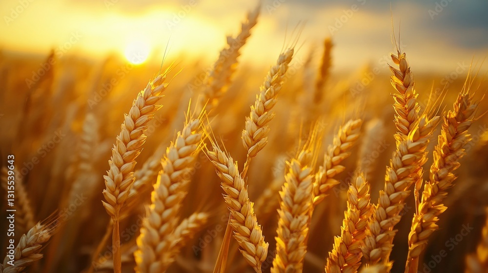 Golden Wheat Field at Sunset - Agricultural Abundance Golden Wheat Field at Sunset - Agricultural Abundance