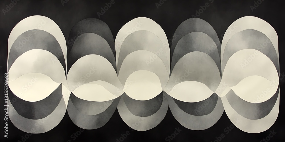 Fototapeta premium Abstract monochrome composition of layered curves and gradients design