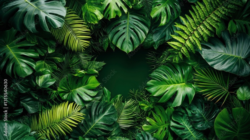 custom made wallpaper toronto digitalLush Tropical Greenery Frame Dark Green Background with Exotic Leaves