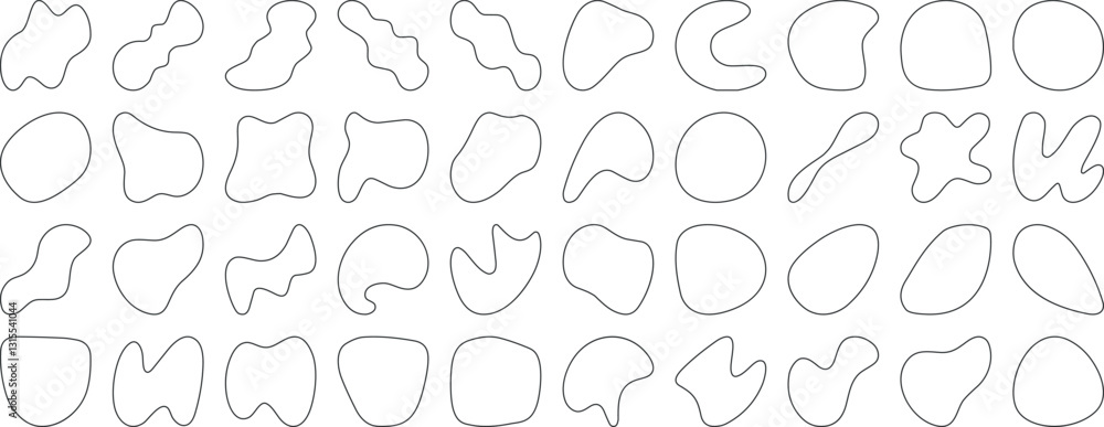 Black blob shapes, abstract organic forms, vector illustration. Modern blob shape design elements isolated on white background. Unique, artistic, creative, trendy, stylish